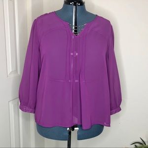 🌵C.O.C Purple Chiffon Bling Front Long Sleeve Top